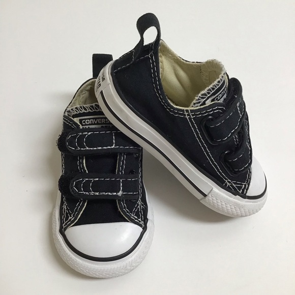 Converse All Star Chuck Taylor Toddler Boy Sneakers SZ 4 Black Low Top Hook Loop - Picture 7 of 16